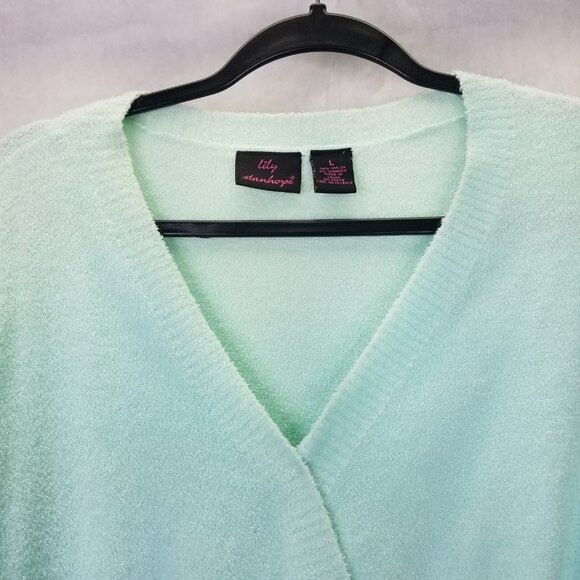 Lily Stanhope Ballet Sweater Women's L Green Pullover Cross Front Eyelash Knit - Picture 5 of 15